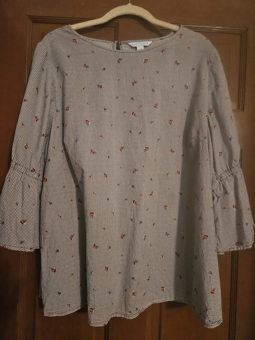 Women's Floral Check Bell-Sleeve Dress - Pink/Red
